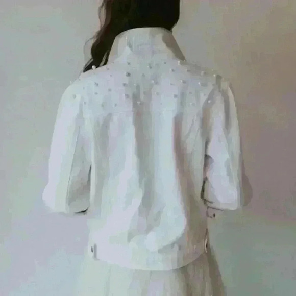 Untamed Petals Pearl Posy White Denim Jacket For Mrs. - Picture 2 of 14